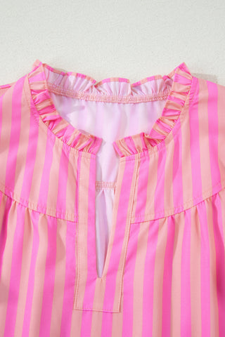 Pink Berry Stripes Ruffle Sleeve Top