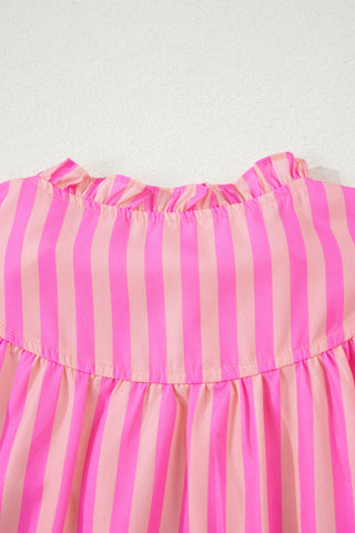 Pink Berry Stripes Ruffle Sleeve Top