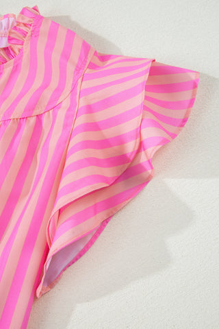 Pink Berry Stripes Ruffle Sleeve Top