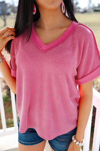 V-Neck Textured - Pink