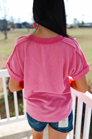 V-Neck Textured - Pink