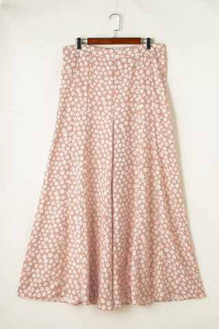 Beige Daisy Print Wide Leg Pants