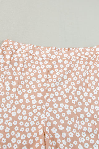Beige Daisy Print Wide Leg Pants