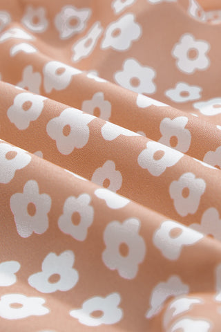 Beige Daisy Print Wide Leg Pants