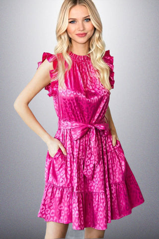 Satin Leopard Dress - Hot Pink - Coming soon!