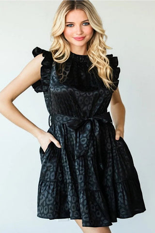 Satin Leopard Dress - Black