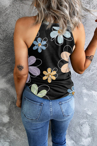 Abstract Daisy Sleeveless Top - Black