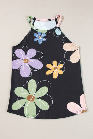 Abstract Daisy Sleeveless Top - Black