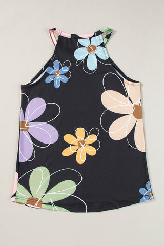 Abstract Daisy Sleeveless Top - Black