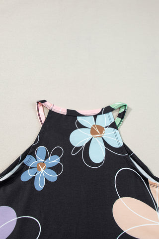 Abstract Daisy Sleeveless Top - Black
