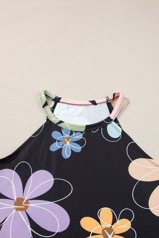 Abstract Daisy Sleeveless Top - Black