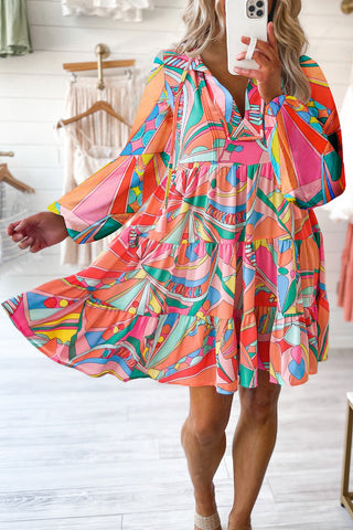Retro Vibes Long Sleeve Dress - Coral
