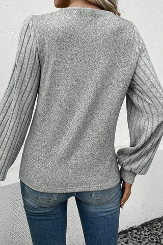 V-Neck Long Sleeve Top - Gray