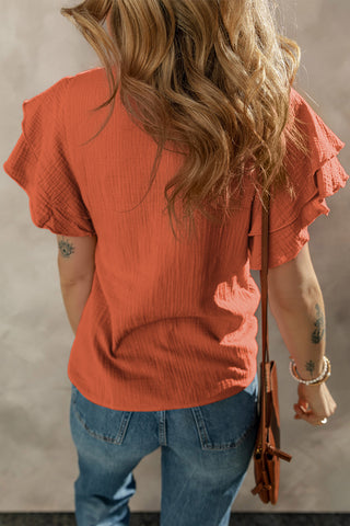 Flutter Sleeve Cotton Top - Orange