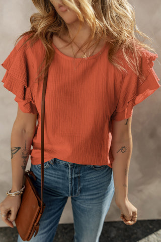 Flutter Sleeve Cotton Top - Orange