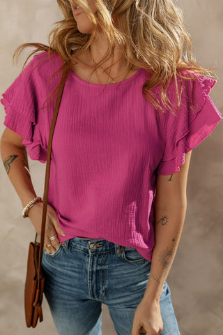 Flutter Sleeve Cotton Top - Raspberry