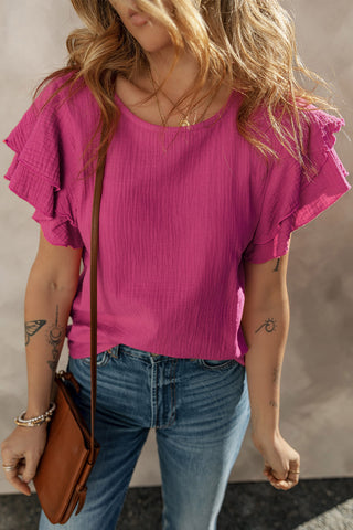 Flutter Sleeve Cotton Top - Raspberry