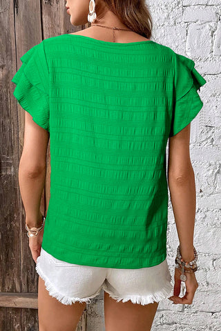 Flutter Sleeve Textured Top - Green