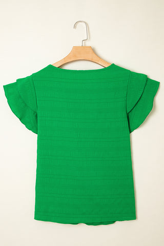 Flutter Sleeve Textured Top - Green