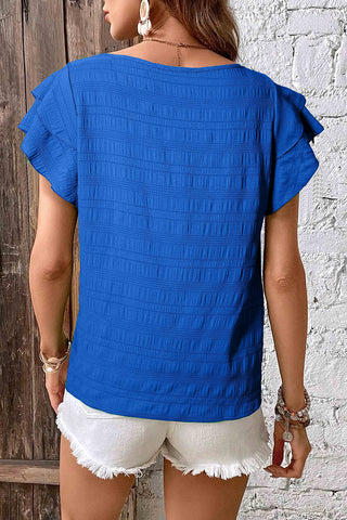 Flutter Sleeve Textured Top - Royal