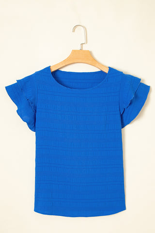 Flutter Sleeve Textured Top - Royal