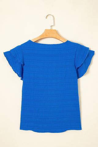 Flutter Sleeve Textured Top - Royal