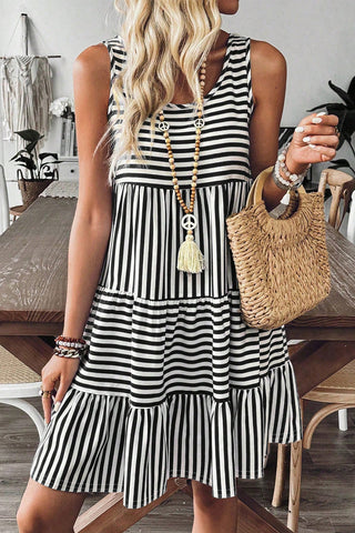 Striped Swing Dress - Black