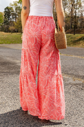 Ruffle Wide Leg Pants - Coral
