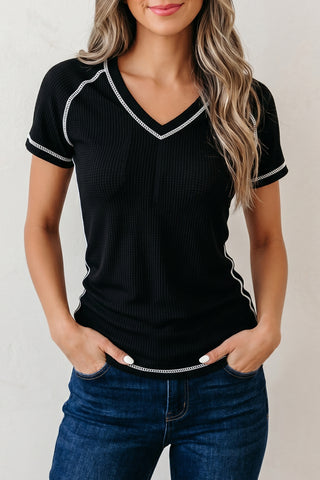 V-Neck Black Textured Top