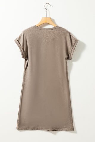 Rolled Sleeve T-Shirt Dress - Brown