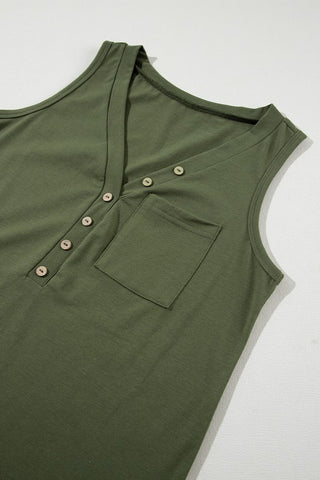 Button Detail Tank - Green