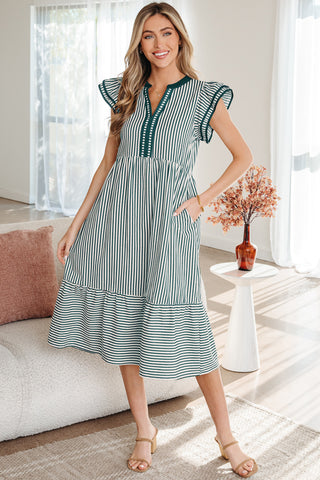 Striped Midi Dress - Green