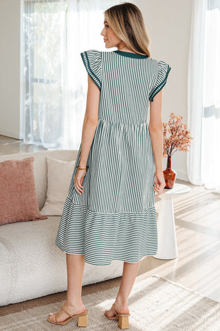 Striped Midi Dress - Green