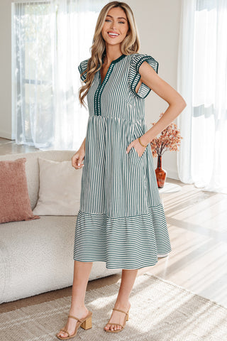 Striped Midi Dress - Green