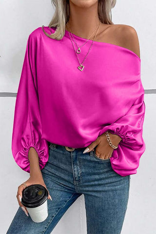 Off Shoulder Silky Top - Hot Pink