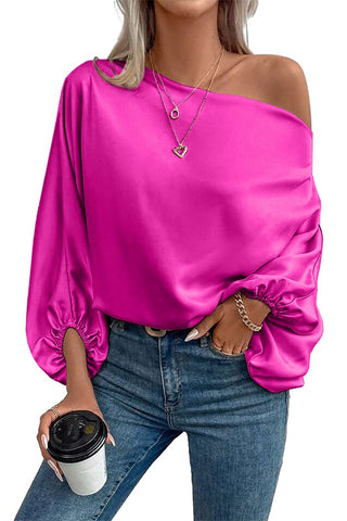 Off Shoulder Silky Top - Hot Pink