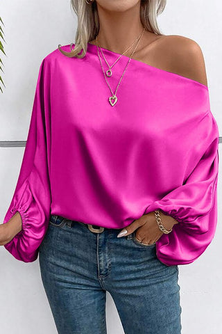 Off Shoulder Silky Top - Hot Pink