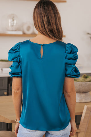 Puff Sleeve Silky Top - Caspian Sea Blue