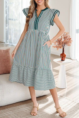 Striped Midi Dress - Green