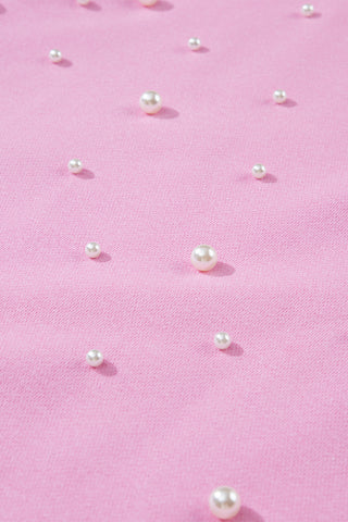 Pearl Detail Banded Bottom Top - Pink