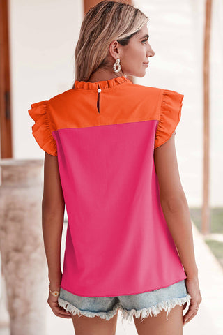 Ruffle Sleeve Two Toned Top - Pink and Orange