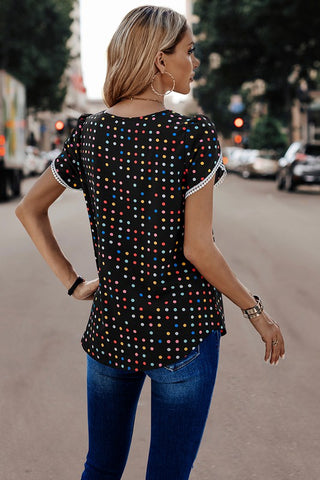 Lace Sleeve Top - Black Polka Dot