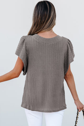 Textured Ruffle Sleeve Top - Gray