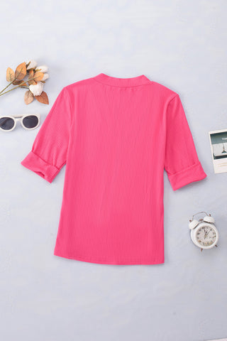 Ribbed Half Sleeve Top - Pink