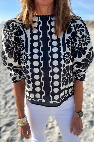Damask Puff Sleeve Top