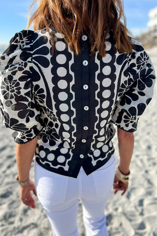 Damask Puff Sleeve Top