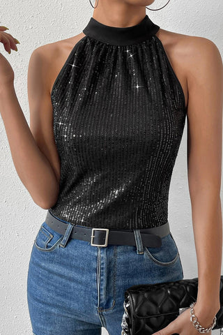 Sleeveless Sequined Top - Black