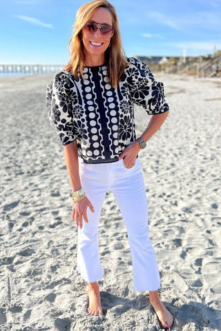 Damask Puff Sleeve Top
