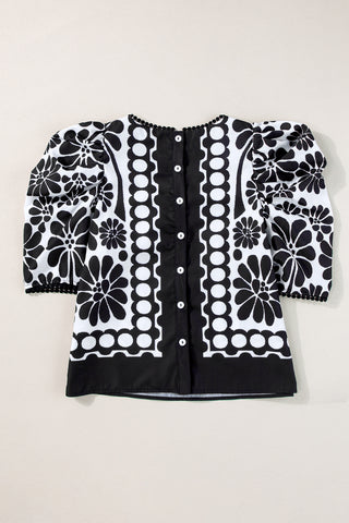 Damask Puff Sleeve Top