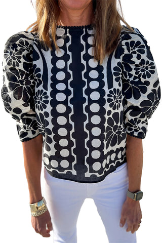 Damask Puff Sleeve Top